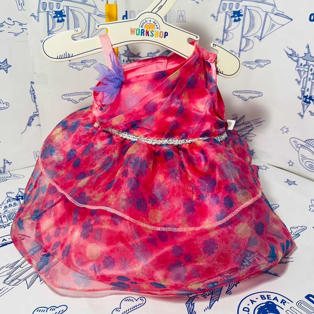 Build-A-Bear Pink chiffon one shoulder dress